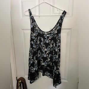 Intimately Free people black trapeze floral tank top with lace detail size small